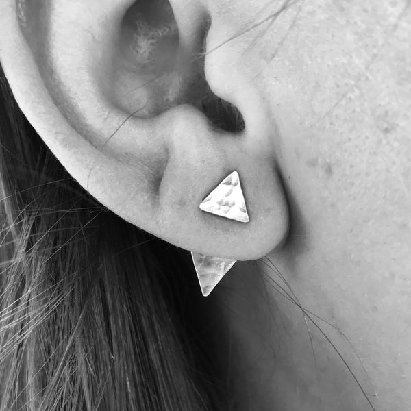 Triangle Peekaboo Ear Jackets and Hammered Triangle Studs Combo