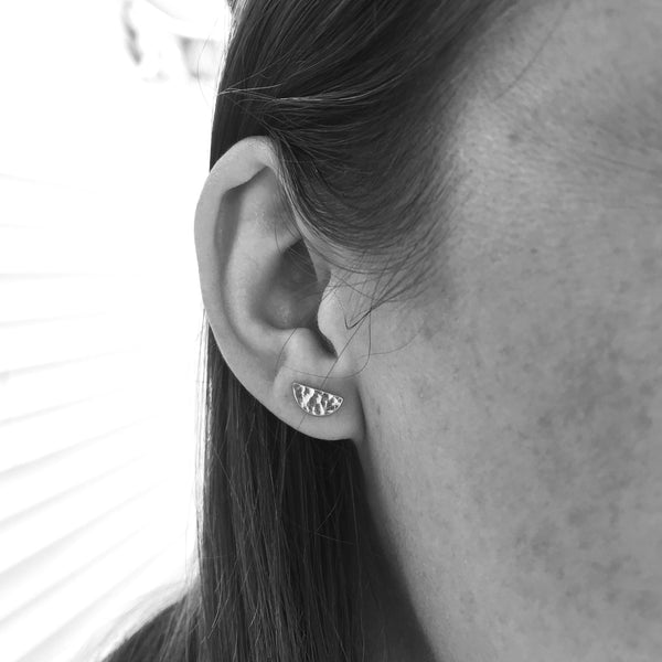 Hammered Half Moon Stud Earrings