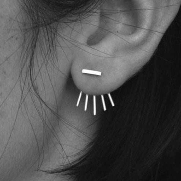 Micro Sunburst Ear Jackets and Bar Stud Combo - Handmade - Renegade Jewelry
