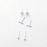 Tiny Dot Stud Earrings, Hammered Moon Stud Earrings, and Bar Studs Set of Three Pair - Renegade Jewelry